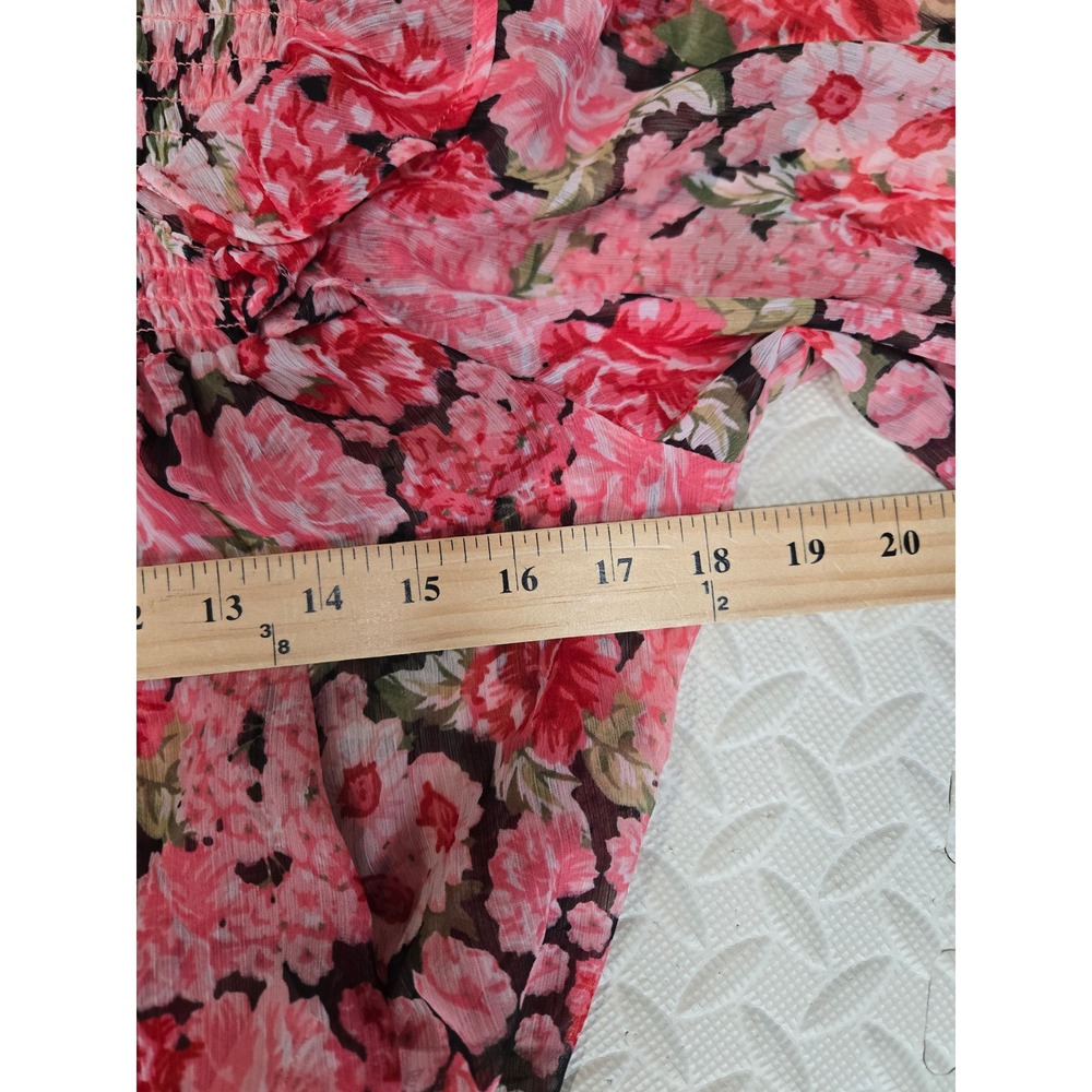 Bardot Remi Floral Blouse Pink Gardenia Smocked Mock Neck Tie Back Top US 6 S - Picture 10 of 11